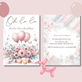 O la la Blush Roze Bloemen Meisje 1e Verjaardag Kaart