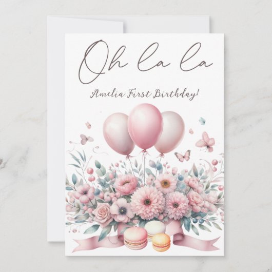 O la la Blush Roze Bloemen Meisje 1e Verjaardag Kaart (Voorkant)
