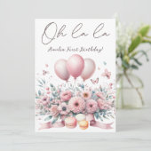 O la la Blush Roze Bloemen Meisje 1e Verjaardag Kaart (Staand voorkant)