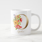 O Letter Gold Monogram Geel Rood Paars Floral Grote Koffiekop (Rechts)