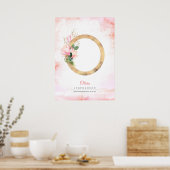 O Letter Monogram Gouden Bladeren Roze Magnolia Bl Poster (Keuken)