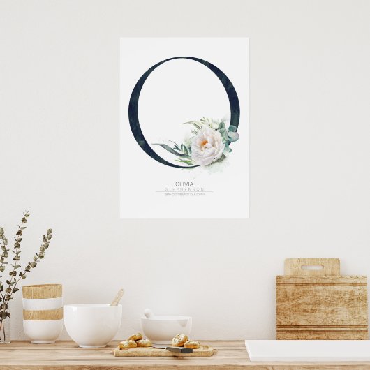 O Letter Monogram White Flowers and Greenery Poster (Keuken)