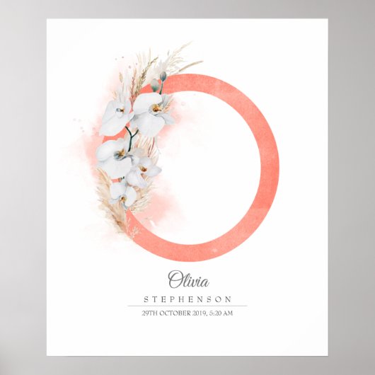 O Letter Monogram White Orchids and Pampas Grass Poster (Voorkant)