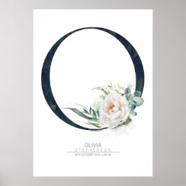 O Letter Monogram Witte Bloemen en Groene Tinten Poster
