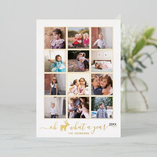 O lieve wat een jaar in review foto collage folie feestdagenkaart (Staand Voorkant)