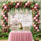 O Meisje Jungle Safari Baby Shower Vlaggetjes Spandoek