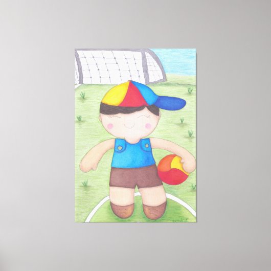 O Menino de Boné e a Bola Canvas Afdruk (Voorkant)