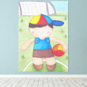 O Menino de Boné e a Bola Canvas Afdruk (Insitu (Houten vloer))