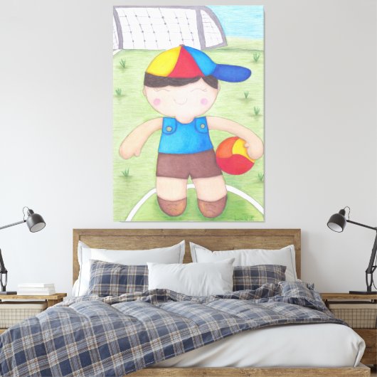 O Menino de Boné e a Bola Canvas Afdruk (Insitu (Slaapkamer))