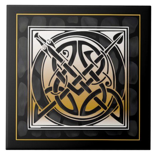 O Monogram Celtic Black Stone keramische Tegels Tegeltje (Voorkant)