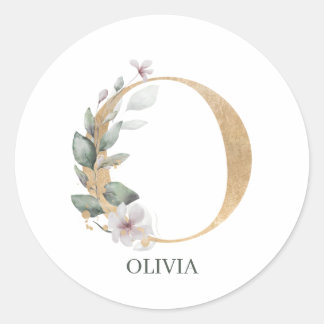 O Monogram Floral Aangepast Ronde Sticker