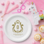 O Monogram gouden kam Papieren Bordje (Feest)