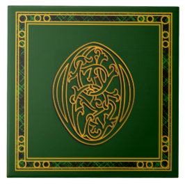 O Monogram "Irish Gold on Green"-keramische Tegels Tegeltje