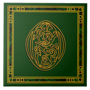 O Monogram "Irish Gold on Green"-keramische Tegels Tegeltje
