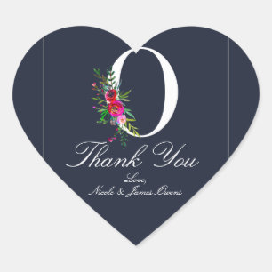 O Monogram Laatste Initiaal Modern Blauw Bloemig H Hart Sticker