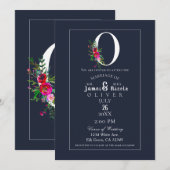 O Monogram Laatste Initiaal Modern Blauw Bloemig H Kaart (Voorkant / Achterkant)