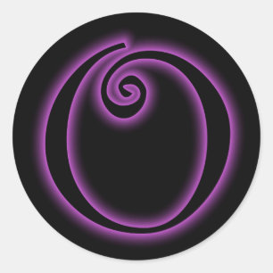 O Monogram Paars Neon Ronde Sticker