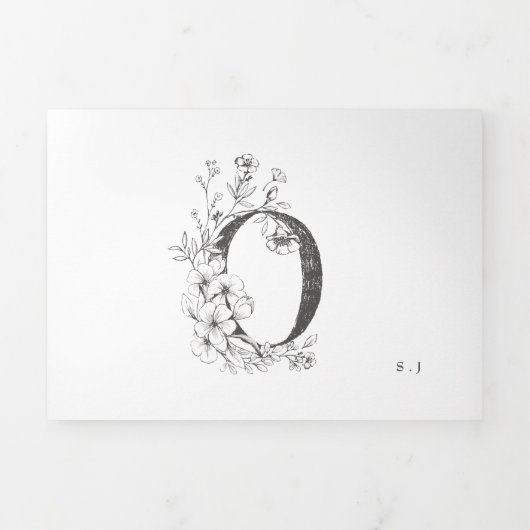 'O' Monogram prachtig geschetst Floral Wedding Drieluik Uitnodiging (Cover)
