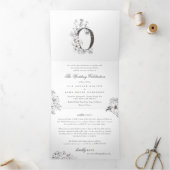 'O' Monogram prachtig geschetst Floral Wedding Drieluik Uitnodiging (Binnen)