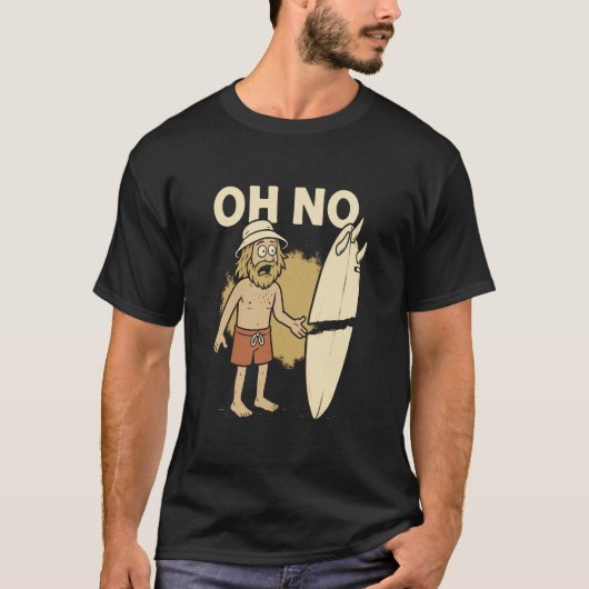 O nee surfer met gebroken surfplank retro grappig t-shirt (Voorkant)