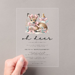 O Oh Hertje Roze Strikken Bos Baby Shower  Acryl Uitnodigingen