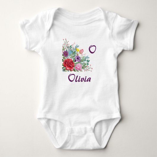 O Olivia Personalize Letter Name, Roos Flowers Romper (Voorkant)