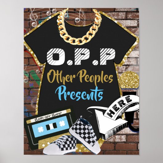 O.P.P. Hip Hop Blue|Gold Gift Table Sign Poster (Voorkant)