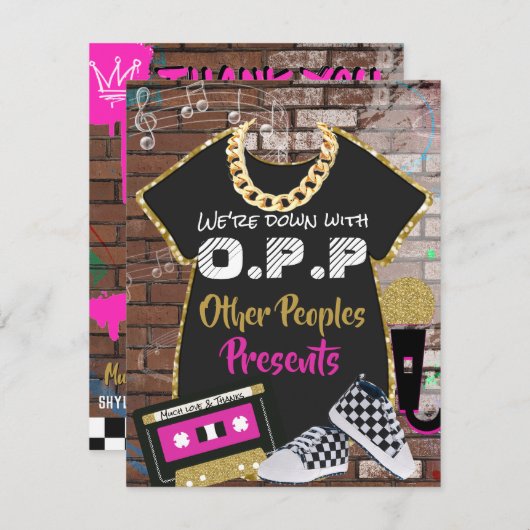 O.P.P. Retro 90's Hip Hop Pink|Gold Bedankkaart (Voorkant / Achterkant)