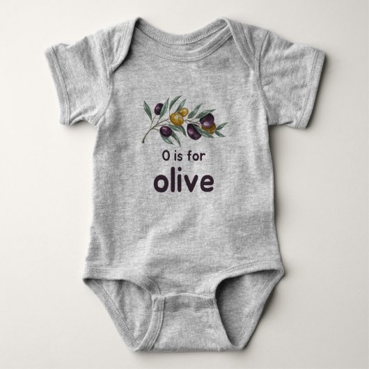 O staat voor OLIVE Green Veggie Alphabet O Romper (Voorkant)