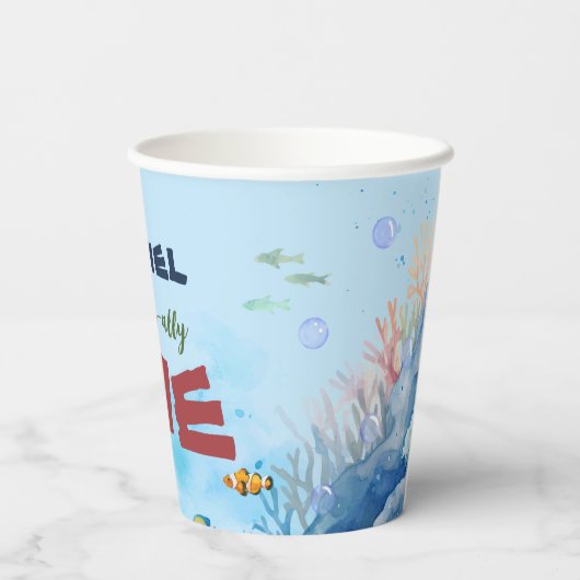 O-vis-ally Een Geviste 1e Verjaardagspapier beker (Achterkant)