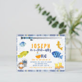 o Vis Ally Een Geviste 1e Verjaardagsuitnodiging Briefkaart (Staand voorkant)