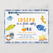 o Vis Ally Een Geviste 1e Verjaardagsuitnodiging Briefkaart (Voorkant)