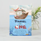 O-vis-ally Een Geviste 1e Verjaardagsuitnodiging Kaart (Staand voorkant)