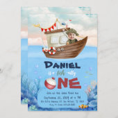 O-vis-ally Een Geviste 1e Verjaardagsuitnodiging Kaart (Voorkant / Achterkant)