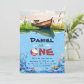 O-vis-ally Een Geviste 1e Verjaardagsuitnodiging Kaart (Staand voorkant)