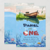 O-vis-ally Een Geviste 1e Verjaardagsuitnodiging Kaart (Voorkant / Achterkant)