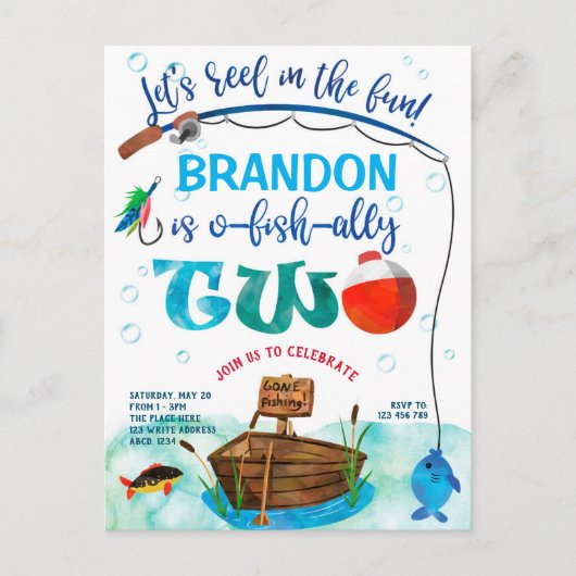 O-vis-Ally, kleine visser, Gevist 2e verjaardag Uitnodiging Briefkaart (Voorkant)