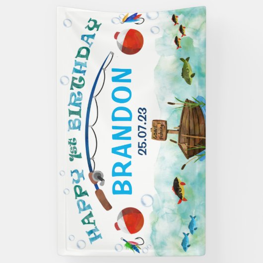 O-vis-ally vissen thema 1e verjaardag achtergrond spandoek (Verticaal)