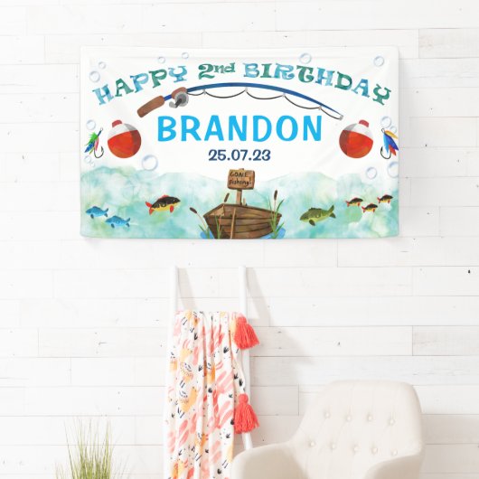 O-vis-ally vissen thema 2e verjaardag achtergrond  spandoek (Insitu)