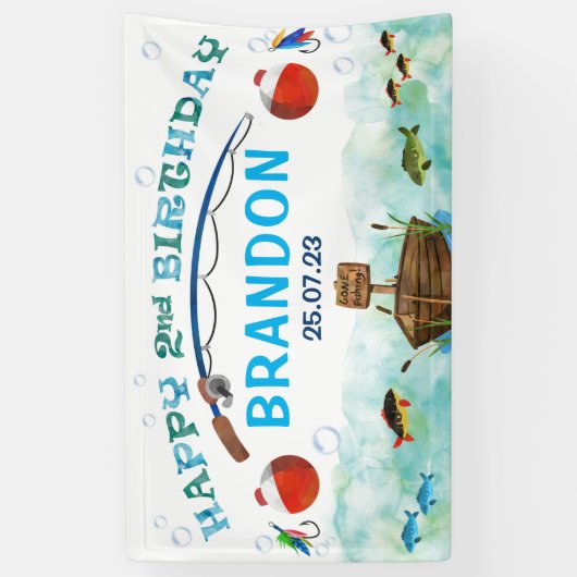 O-vis-ally vissen thema 2e verjaardag achtergrond spandoek (Verticaal)