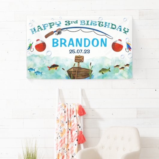 O-vis-ally vissen thema 3e verjaardag achtergrond spandoek (Insitu)