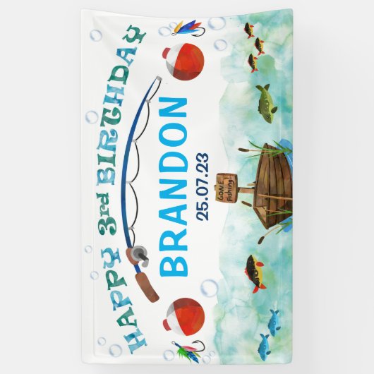 O-vis-ally vissen thema 3e verjaardag achtergrond spandoek (Verticaal)