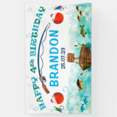 O-vis-ally vissen thema 4e verjaardag achtergrond spandoek (Verticaal)