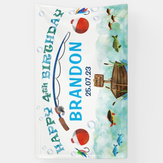 O-vis-ally vissen thema 4e verjaardag achtergrond spandoek (Verticaal)