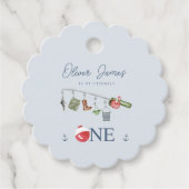 O-vis-bondgenoot een vissen 1e jongen verjaardag bedankjes labels (Voorkant)