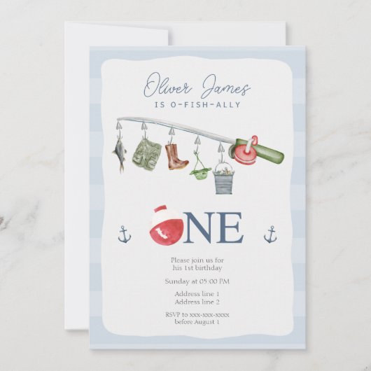 O-vis-bondgenoot een vissen 1e jongen verjaardag kaart (Voorkant)