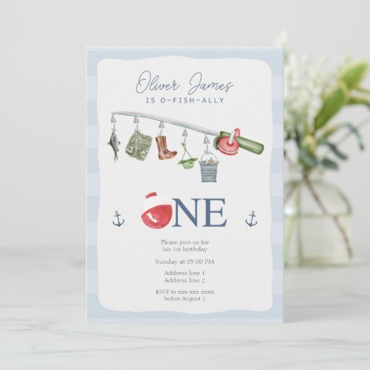 O-vis-bondgenoot een vissen 1e jongen verjaardag kaart (Staand voorkant)