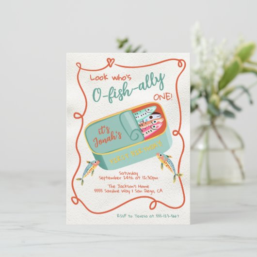 O-vis-bondgenoot One Funky Sardine Verjaardagsfees Kaart (Staand voorkant)