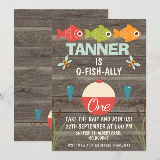 O-vis-bondgenoot One Vissen Birthday Invitation Kaart (Voorkant / Achterkant)