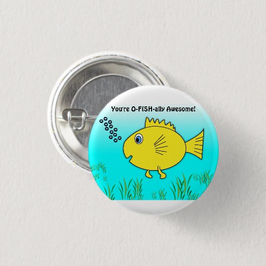 O-visaal Geweldige zwemCartoon Vis Ronde Button 3,2 Cm (Voorkant /achterkant)